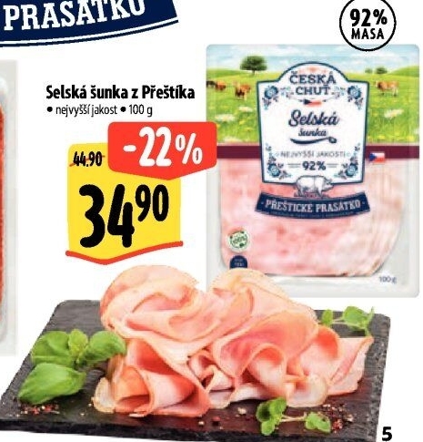Selská šunka nejvyšší jakosti Přeštické prasátko Česká chuť