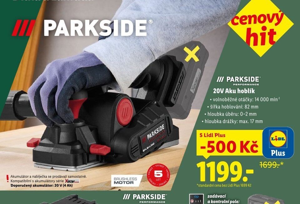 PARKSIDE PERFORMANCE 20V Aku hoblík