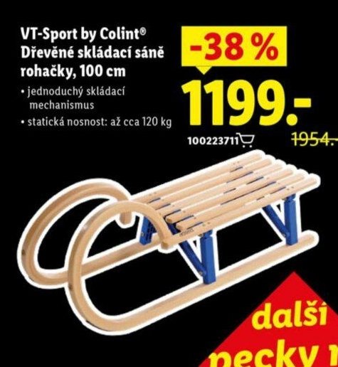 VT-Sport by Colint Dřevěné skládací sáně rohačky, 100 cm