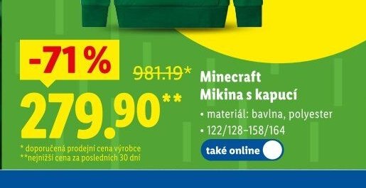 Minecraft Mikina s kapucí - Lidl akcniletaky.com