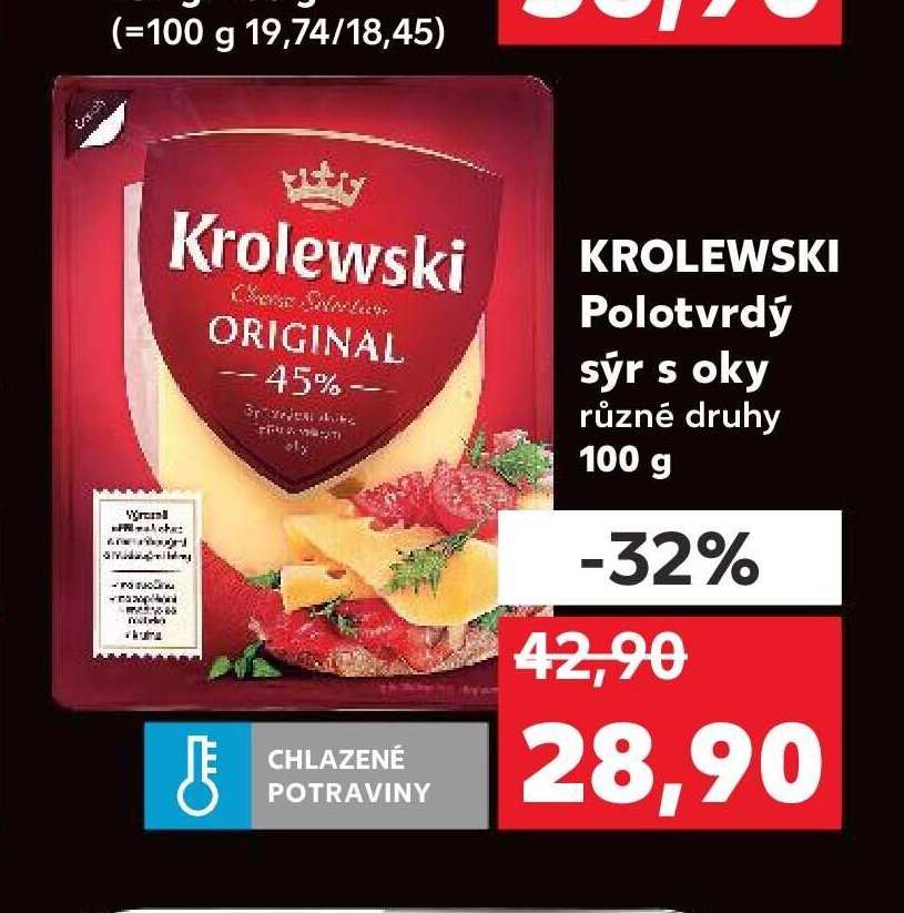 KROLEWSKI Polotvrdý sýr s oky různé druhy 100 g