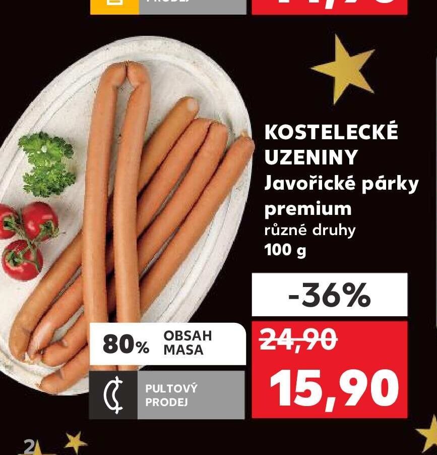 KOSTELECKÉ UZENINY Javořické párky premium různé druhy 100 g