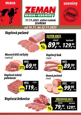 akční leták ZEMAN maso - uzeniny 18.11.2025-22.11.2025