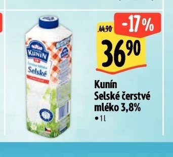Kunín Selské čerstvé mléko 3,8%