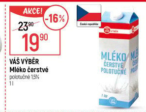 Mléko čerstvé Váš Výběr- 1,5% polotučné