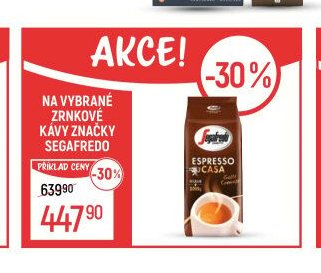 Na vybrané zrnkové kávy značky Segafredo