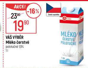 Mléko čerstvé Váš Výběr- 1,5% polotučné