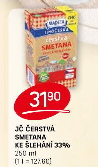 Smetana čerstvá ke šlehání Jihočeská Madeta 33%