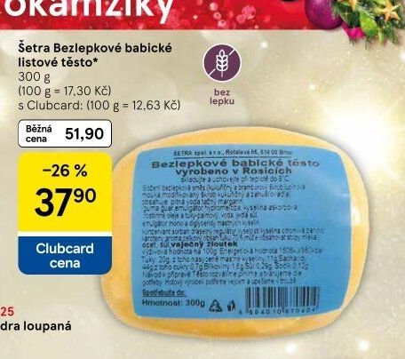 Šetra Bezlepkové babické listové těsto 300 g