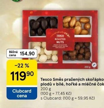Tesco Směs pražených skořápkových plodů v bílé, hořké a mléčné čokoládě - Tesco akcniletaky.com