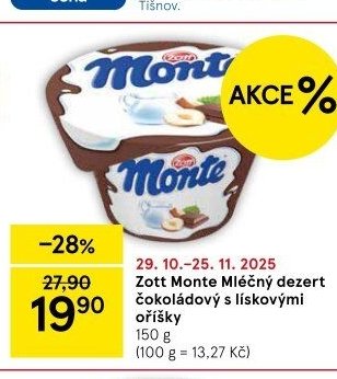 Zott Monte Mléčný dezert čokoládový s lískovými oříšky