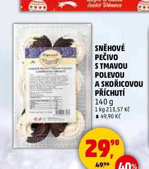 Sněhové pečivo s tmavou polevou a skořicovou příchutí 140 g