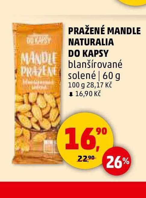 PRAŽENÉ MANDLE NATURALIA DO KAPSY blanšírované solené