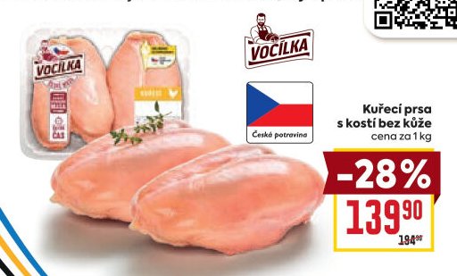 Kuřecí prsa s kostí bez kůže