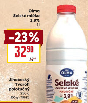 Mléko čerstvé selské Olma - 3,9% plnotučné