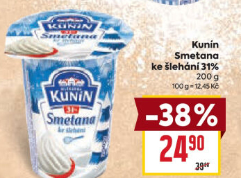 Smetana ke šlehání Mlékárna Kunín 31%