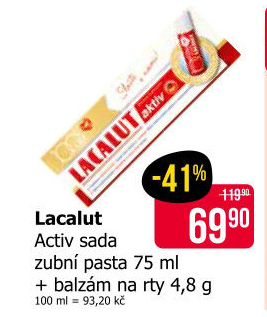 Balení pasta na zuby Lacalut Aktiv + tyčinka na rty Lacalut