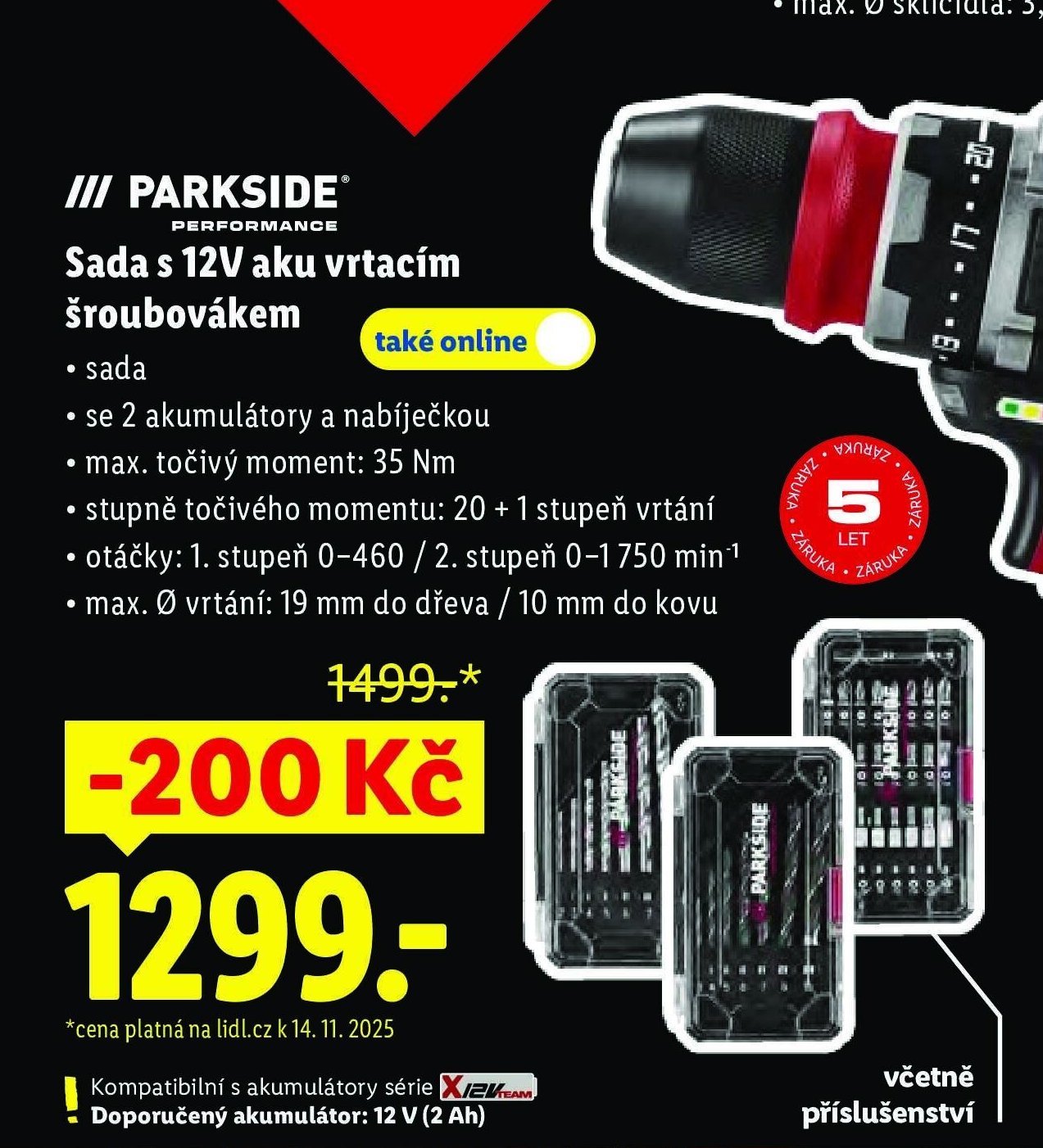 Sada s 12V aku vrtacím šroubovákem