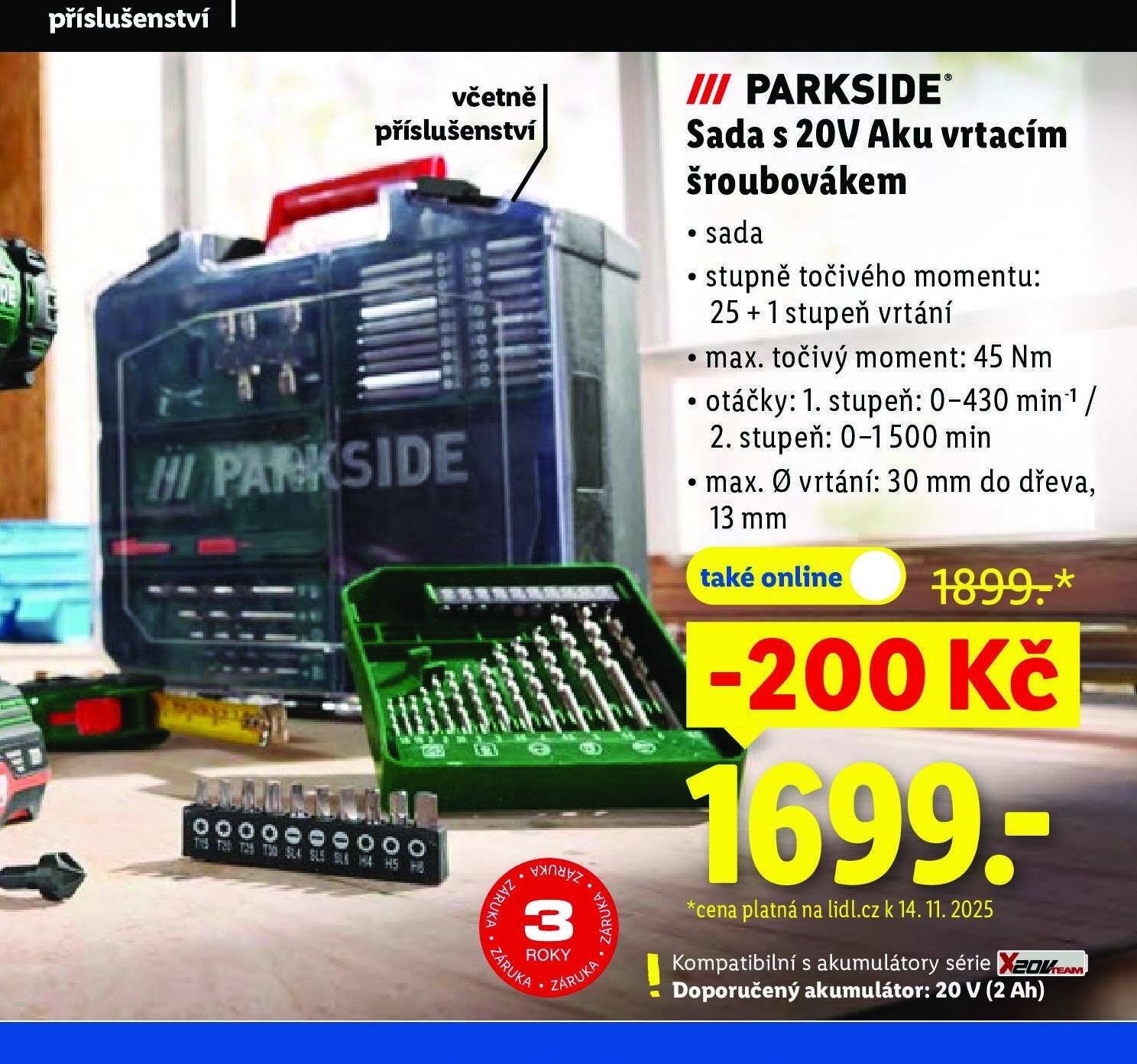 Sada s 20V Aku vrtacím šroubovákem