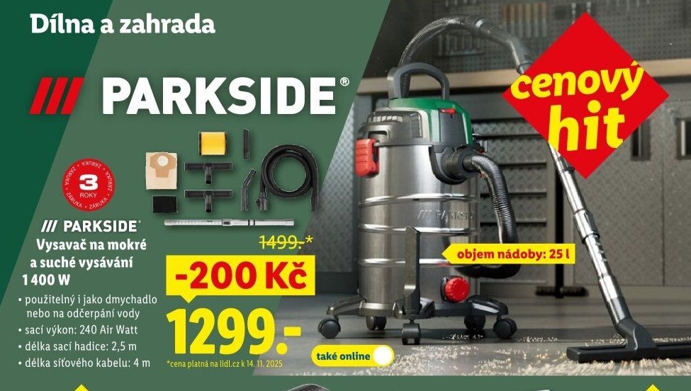 PARKSIDE Vysavač na mokré a suché vysávání 1400 W - Lidl akcniletaky.com
