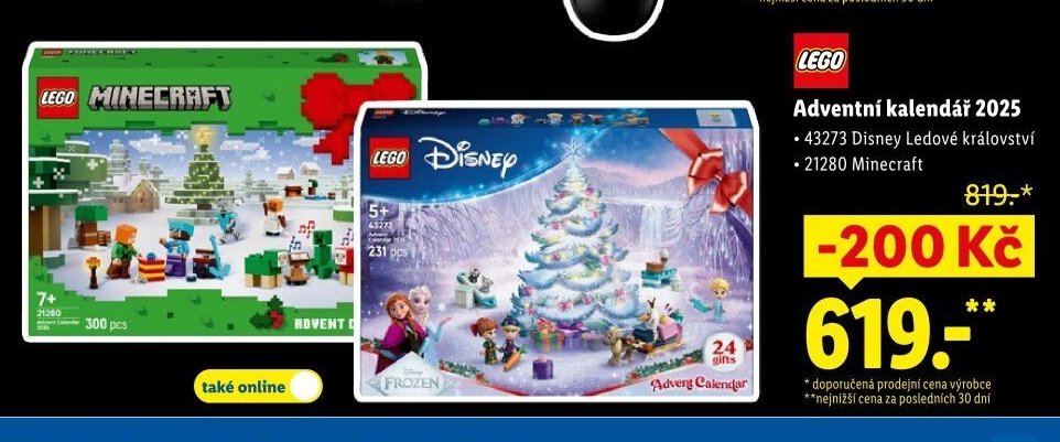 LEGO Adventní kalendář 2025 (Minecraft, Disney)