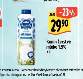 Kunín Čerstvé mléko 1,5%
