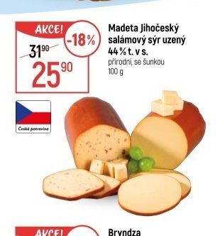 Madeta Jihočeský salámový sýr uzený 44 % t. v s.