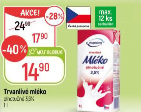 Mléko trvanlivé Pragolaktos - 3,5% plnotučné