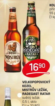 Pivo Mistrův světlý ležák Velkopopovický Kozel