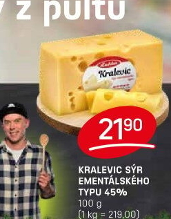 Sýr ementálského typu 45% Kralevic Laktos