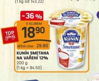 KUNÍN SMETANA NA VAŘENÍ 12% 200 g - FLOP TOP akcniletaky.com