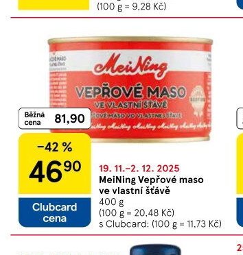 MeiNing Vepřové maso ve vlastní šťávě