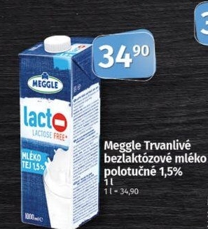 Mléko trvanlivé bez laktózy Meggle - 1,5% polotučné