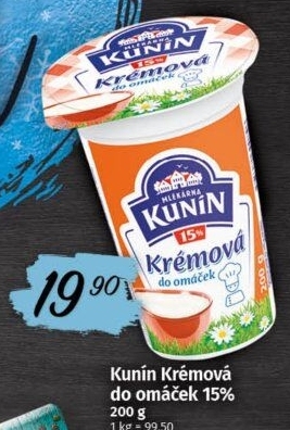 Smetana krémová do omáček Mlékárna Kunín 15%