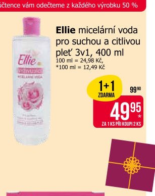 Ellie micelární voda pro suchou a citlivou pleť 3v1, 400 ml