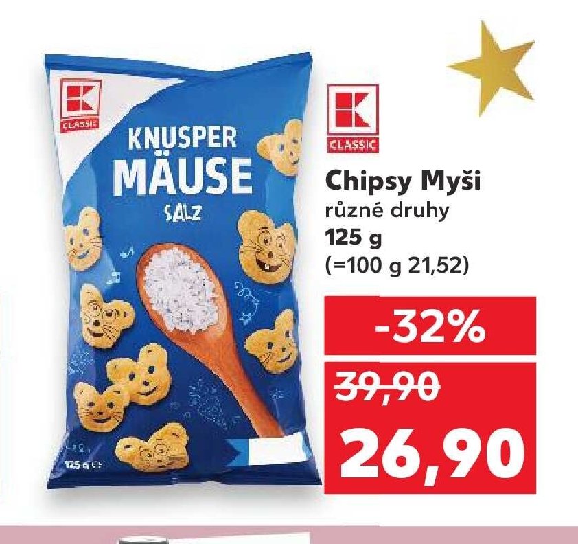 KNUSPER MÄUSE Chipsy Myši různé druhy