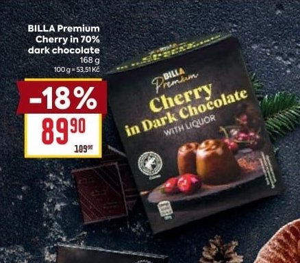 BILLA Premium Cherry in 70% dark chocolate - BILLA akcniletaky.com