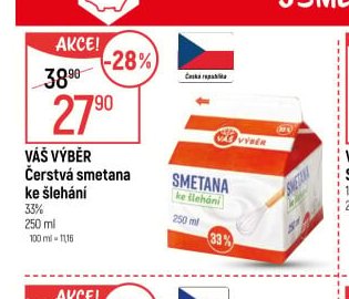 Váš Výběr Čerstvá smetana ke šlehání 250 ml