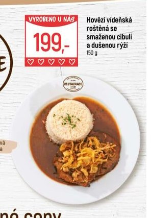 Hovězí vídeňská roštěná se smaženou cibulí a dušenou rýží