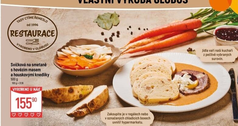 Svíčková na smetaně s hovězím masem a houskovými knedlíky - Globus akcniletaky.com