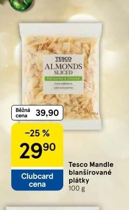 Tesco Mandle blanšírované plátky 100 g