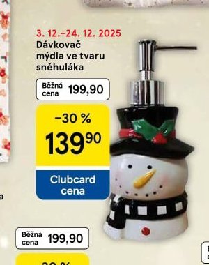 Dávkovač mýdla ve tvaru sněhuláka