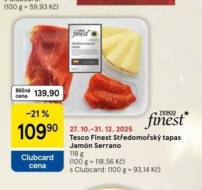 Tesco Finest Středomořský tapas Jamón Serrano 118 g