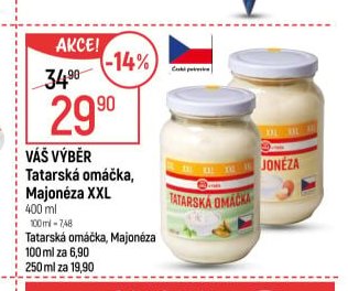 Váš Výběr Tatarská omáčka, Majonéza XXL 400 ml