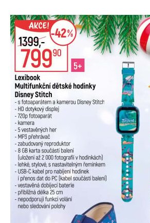 Lexibook Multifunkční dětské hodinky Disney Stitch