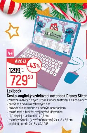 Lexibook Česko-anglický vzdělávací notebook Disney Stitch