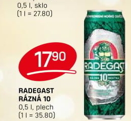 Pivo světlé výčepní Rázná 10° Radegast