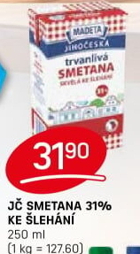 Smetana ke šlehání trvanlivá Jihočeská Madeta 31%