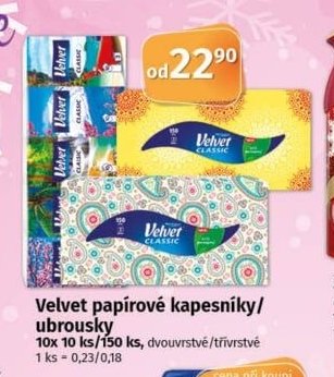 Velvet papírové kapesníky/ubrousky