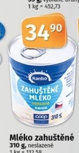 Mléko zahuštěné neslazené Ranko